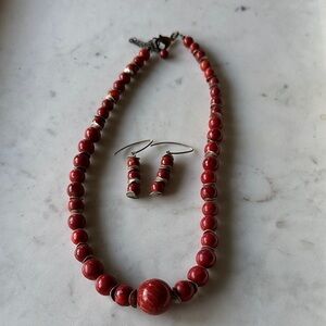 Elegant Red Beaded Necklace and Earring Set